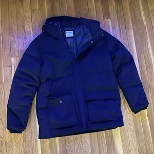 Used Old Navy Men’s Blue coat with hood and pockets Size Large Tall